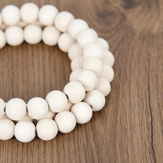 58in Wood Bead Garland with Tassels, Farmhouse Rustic Country Decor Prayer Boho Wall Hanging Decoration (Nature)