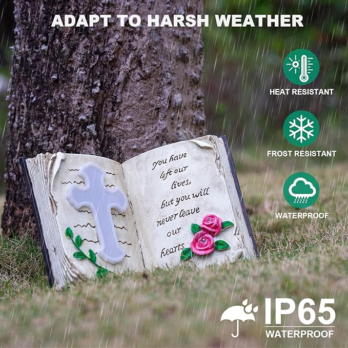 Outdoor Solar Bible Cross Garden Stakes Lights, Waterproof Memorial Grave Decorations Gifts for Cemetery Outdoors Lawn Yard Home Patio Decor