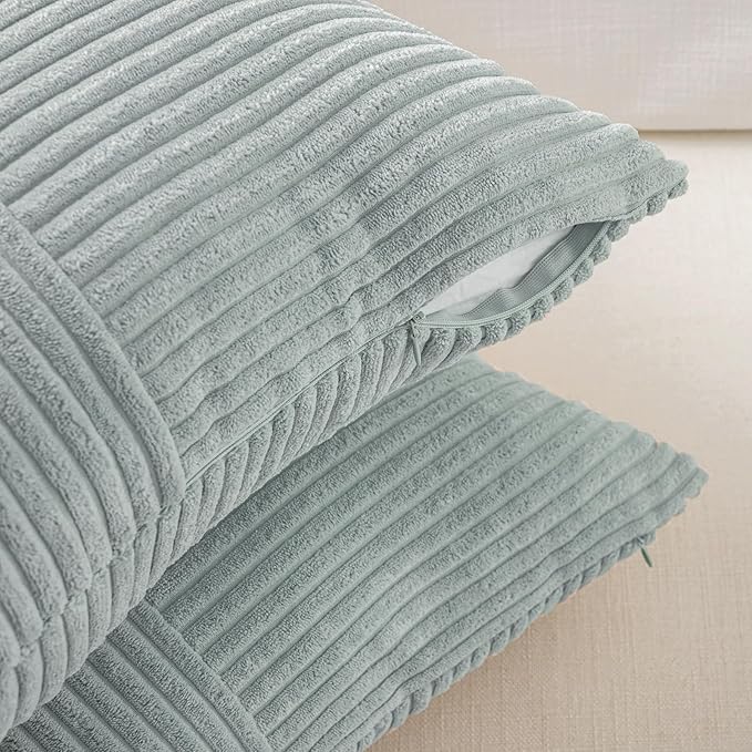 Fancy Homi Set of 2 Grey Blue Boho Long Lumbar Body Decorative Throw Pillow Cover 14x36 Inch for Bed Couch Bedroom Bench, Soft Patchwork Corduroy Textured Pillow Case, Rustic Farmhouse Room Décor