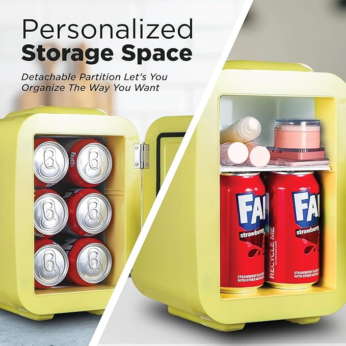 IBMF4SUN Fridge for Bedroom, Skincare, Portable Cooler & Warmer for Makeup, for Office & Home Refrigerator, Mini (4 L / 6-Can), Sun Yellow