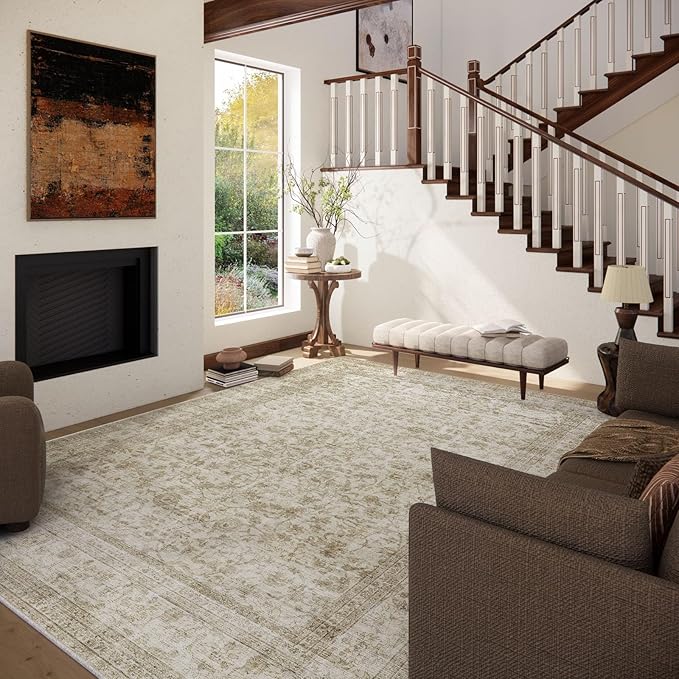 Machine Washable Rugs for Living Room: 5x7 Area Rugs for Bedroom Boho Vintage Rugs Stain Resistant Non Slip Low Pile Soft Lightweight Carpet for Kitchen Dining Room Farmhouse Nursery Kids Room