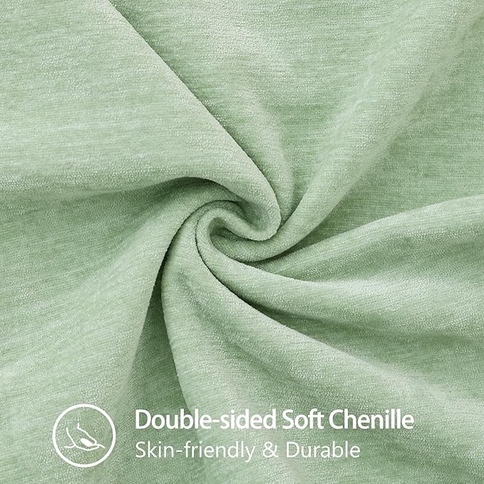 decorUhome Chenille Soft Throw Pillow Covers 20x20 Set of 2, Farmhouse Velvet Neutral Decorative Euro Pillow Covers with Stitched Edge for Couch Sofa Bed Home Decor, Sage Green