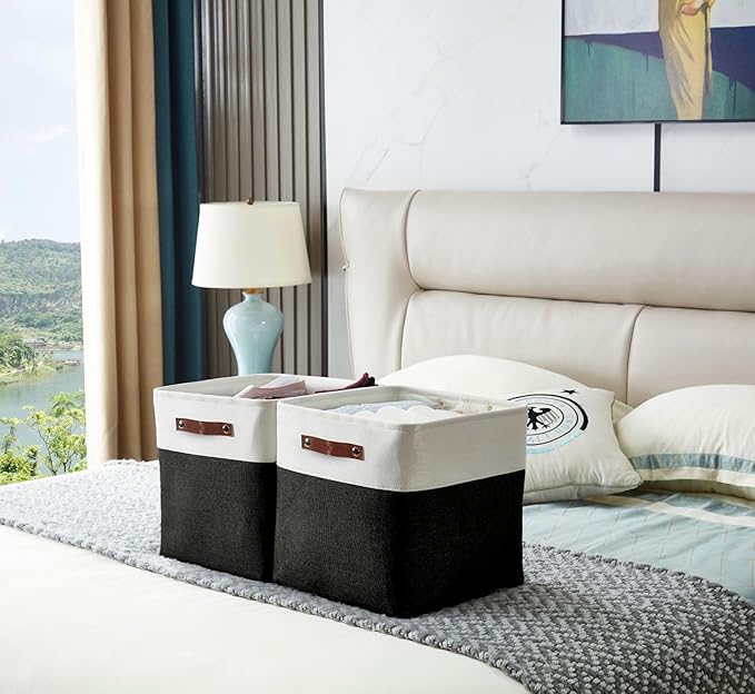 DECOMOMO Storage Cubes, 11x11 Cube Storage Bins, Baskets for Shelves (Black & White, Cube 11" - 4 Pack)