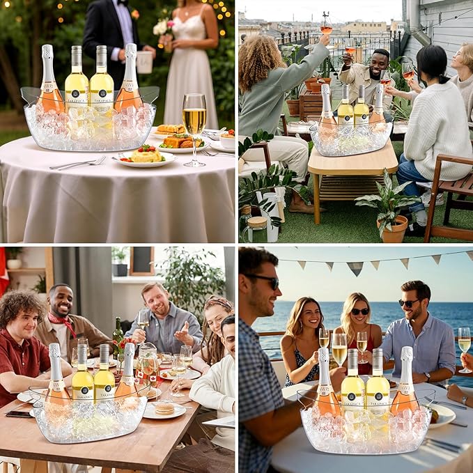 Ice Buckets for Parties,Ice Bucket Bowls of 2pcs with Scoops(2pcs)&Metal Wine Bottle Opener,5.5L Large Clear Acrylic Ice Champagne Buckets Tub for Parties,Mimosa Bar Supplies,Beer,Beverage&Drinks