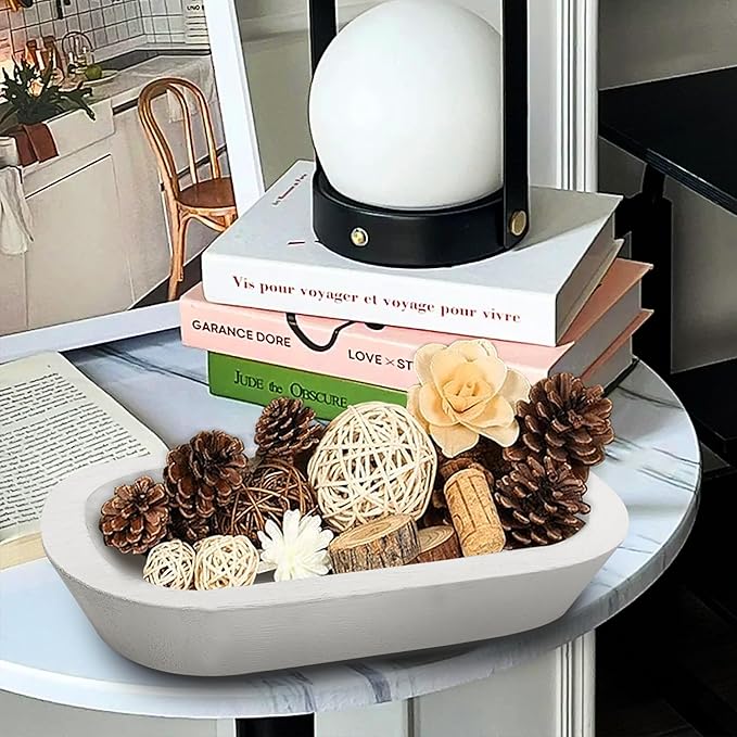 Royxen 8 Pack Wood Dough Bowl, Wooden Dough Bowls Paulownia, Rustic Bowl Vintage, Bowls for Candle (White, 9.5" x 5.5")