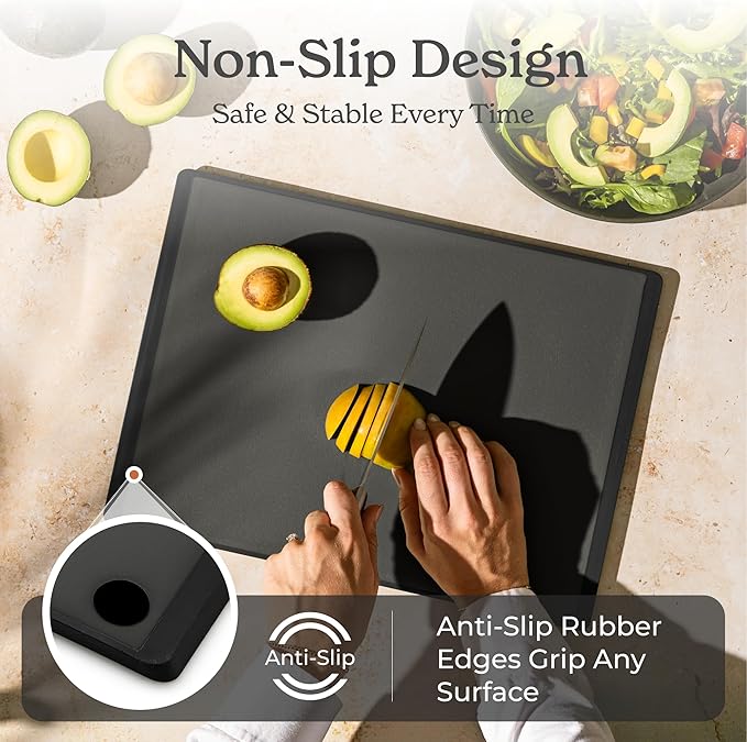 SMIRLY Plastic Cutting Board Set 3 Pieces, Non-Slip Dishwasher Safe Chopping Boards for Kitchen, Dark Grey