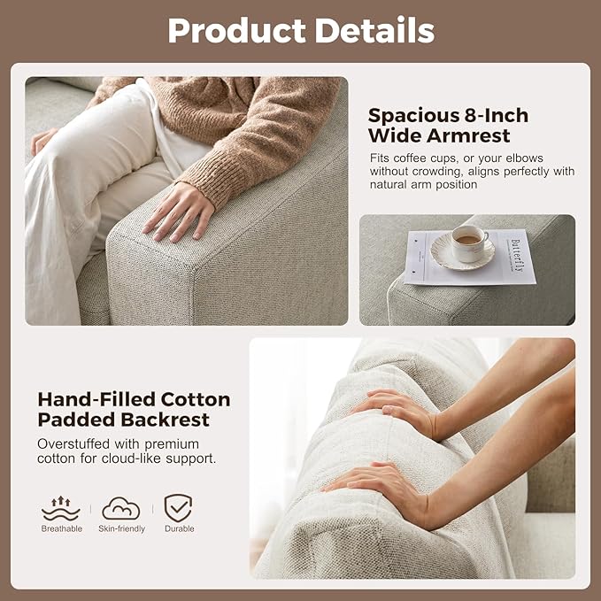 112" L Shaped Sectional Sofa with Detachable Sofa Cover, Reversible Sectional Modular Couch for Living Room, Linen Fabric Corner Couch with 7 Seats, Oatmeal