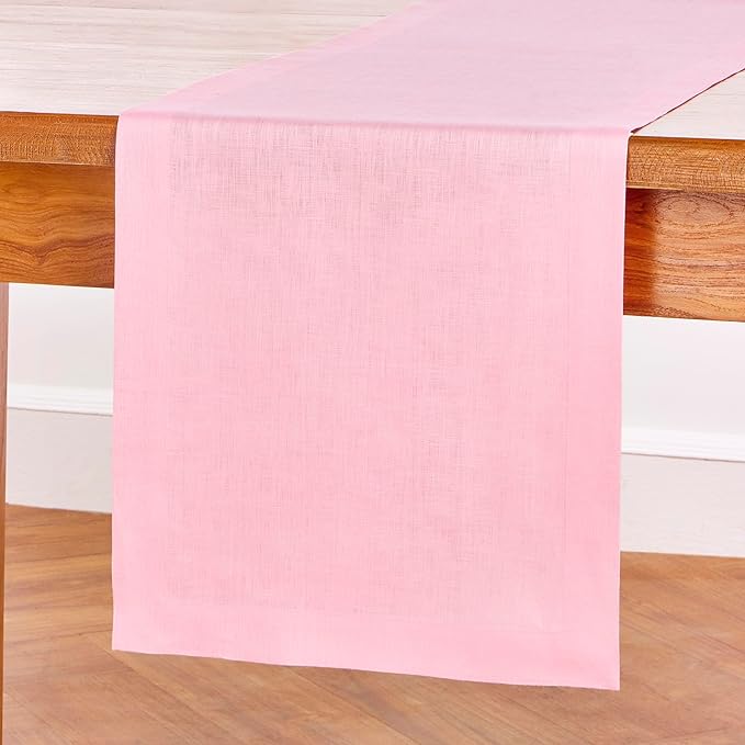 Solino Home Linen Pink Lemonade Table Runner 120 Inches Long - 100% Pure Linen 14 x 120 Inch Table Runner for Halloween - Fete