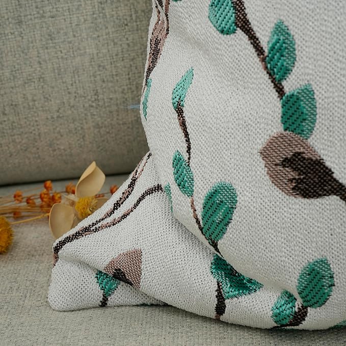 YOUR SMILE Classical Embroidery Jacquard Green Square Decorative Throw Pillow Case Cushion Cover 18x18 inch