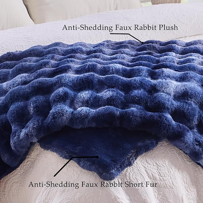 BENVWE Fluffy Faux Fur Throw Blanket for Couch, Soft Plush Thick Cozy Fuzzy Luxury Minky Bubble Blanket for Home Living Room Decor Gift for Women, Tie-dye Blue, 63" x 80", 1100GSM