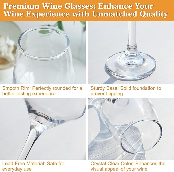 Clear Wine Glasses Set of 6-14oz Long Stem Wine Glass, Pretty Crystal Glassware, Hand Blown Goblets Drinkware, Unique Stemware Wine Glass Holiday Gift Set