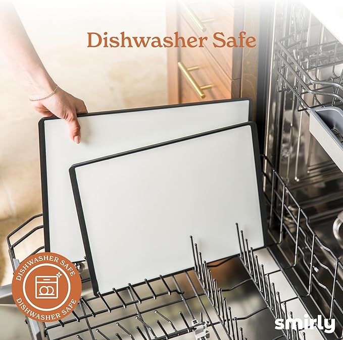 SMIRLY Plastic Cutting Board Set with Holder 3 Pieces, Non-Slip Dishwasher Safe Chopping Boards for Kitchen, Black & White