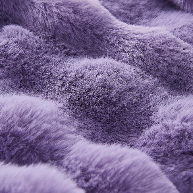 Lotus Karen Faux Fur Throw Blanket Purple - Big Bubble Rabbit Fluff King Blankets for The Bed,Softest Fluffy Fuzzy Cozy Blanket,Thick Furry Plush Shaggy Warm Blankets for Women,108x90 Inches