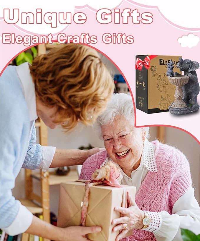 Garden Elephant Statues for Bird Bath: Outdoor Sculptures for Lawn Patio Yard Balcony Porch - Unique Gifts for Mother Grandma