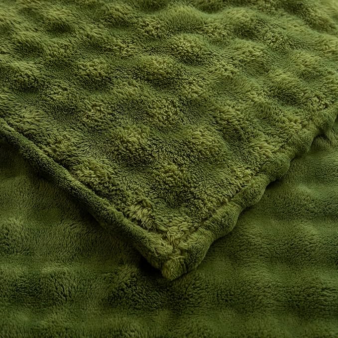 YUSOKI Luxury 3D Bubble Throw Blanket 2lb,All Ages,Home Decoration, (Olive Green,50 * 60inches)