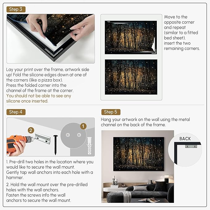 SIGNWIN 46"x72" Extra Large Framed Wall Art Magical Firefly Night Forest, Enchanted Woodland Scene for Home Living Room Bedroom Decor (Frame Assembly Required)