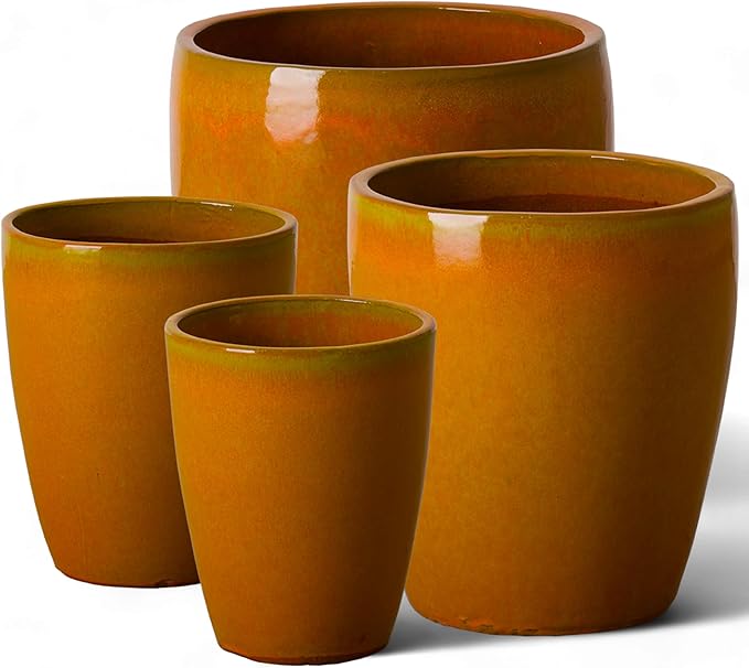 Emissary Home and Garden Bullet 12in., 14in., 15.5in., 21in. H Bright Orange Ceramic Round Planters with Drainage Hole (Set of 4)