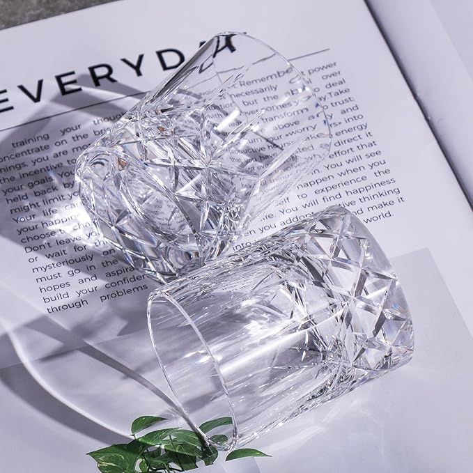 KAMMAK Crystal Whiskey Glasses Set of 2, Handcrafted 2.03oz Old Fashioned Glasses Stemless, Luxury Liquor Glasses, Hand Blown Scotch Cup for Women, Men Barware Gift for Cocktail, Bourbon