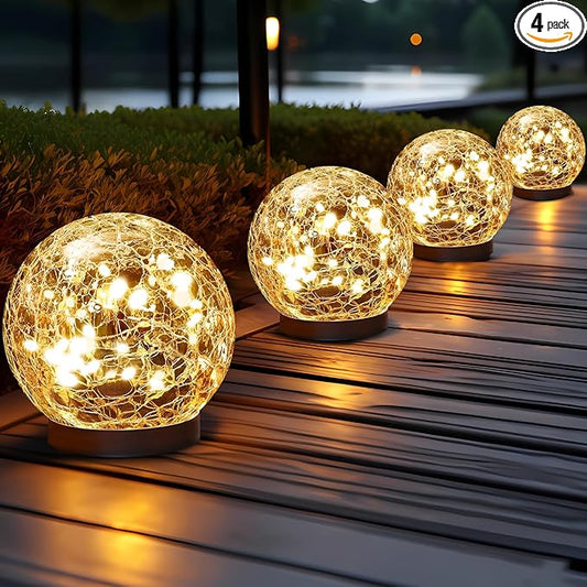 Solar Globe Lights Outdoor Waterproof - Cracked Glass Ball Lights for Garden, Patio, Yard, Lawn and Backyard Decor - Solar Orbs for Outside Decorations