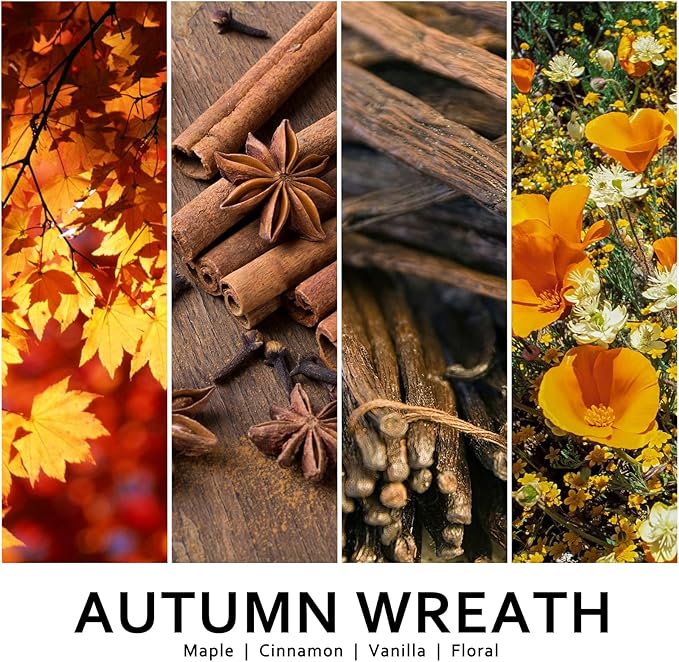 Autumn Wreath Fall Candles for Home Scented Natural Soy Wax Non Toxic Birthday Candles Scented Candle 40 Hours Bruning 9oz Aromatherapy Candle Gifts for Women Halloween Birthday Thanksgiving
