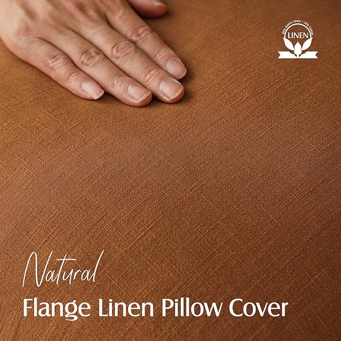 Foindtower Set of 2, Decorative Linen Soild Throw Pillow Covers Soft Accent Cushion Euro Case Boho Farmhouse Pillowcase for Chair Couch Sofa Bedroom Living Room Home Decor 18 x 18 Inch Autumn Orange