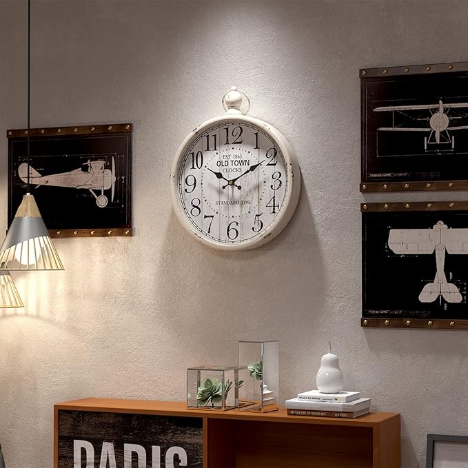 Menterry Retro Round Wall Clock. White Vintage Antique Style. Battery Operated Silent Wall Clocks for Farmhouse,Bathroom,Kitchen,Bedroom,Office, (11.8" H x 9.3" W)
