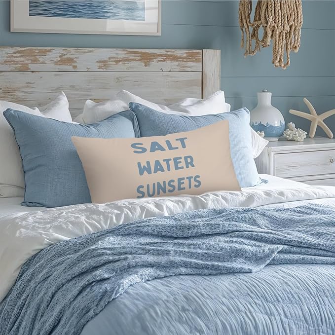 Coastal Beach Room Decor 12x20 Pillow Cover, Salt Water Sunsets Coastal Beachy Decorative Lumbar Pillow Covers for Girls Boys Bedroom College Dorm Sofa Couch