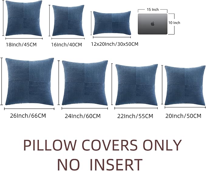 Fancy Homi 2 Packs Dusty Blue Decorative Throw Pillow Covers 18x18 Inch for Living Room Couch Bed, Farmhouse Boho Home Decor, Soft Corss Corduroy Patchwork Textured Square Cushion Case 45x45cm