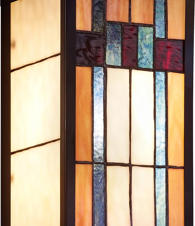 RIVER OF GOODS Art Deco Stained Glass Outdoor Light Fixture - Large Exterior Outdoor Wall Lights for House, Patio, Porch, Garage - Wall Mount Lighting Fixtures - 16.25" H - Faye