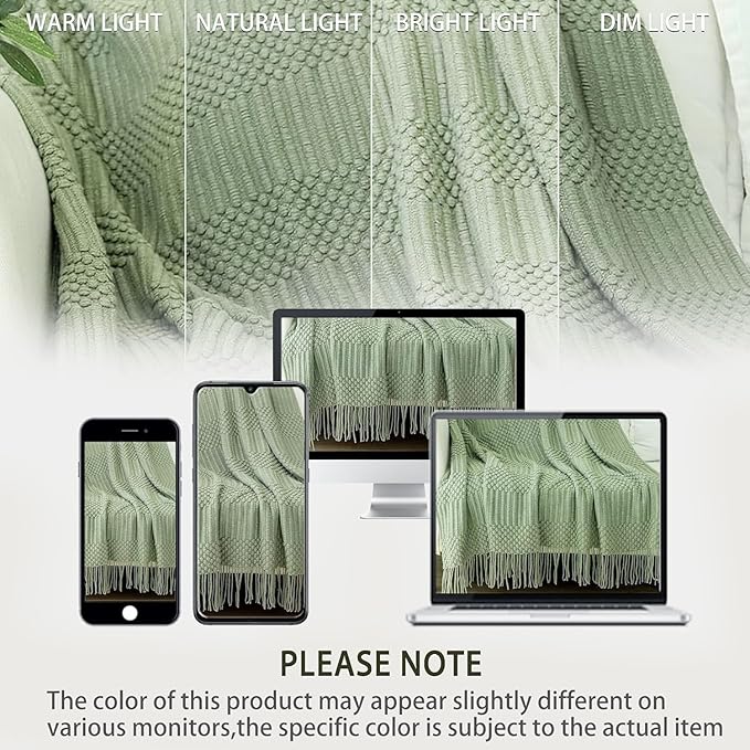 Blagic Knitted Throw Blanket for Couch, Bed and Sofa. Super Soft Blanket with Tassels, Sage Green Throw Blanket, 60 x 80 Inches Lightweight & Cosy Home Decor