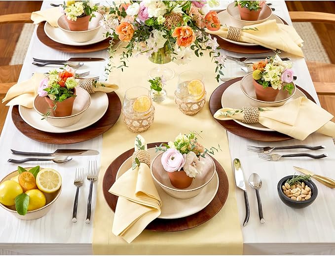 Solino Home Linen Table Runner 90 Inches Long - 100% Pure Linen Golden Straw Dining Table Runner 14 x 90 Inch for Fall, Autumn, Thanksgiving - Fete