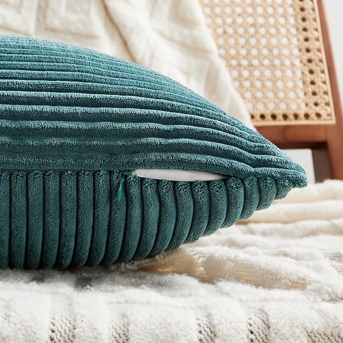 Fancy Homi 2 Packs Teal Euro Decorative Throw Pillow Covers 26x26 Inch for Living Room Couch Bed, Rustic Farmhouse Boho Home Decor, Soft Corss Corduroy Patchwork Textured Square Cushion Case 66x66 cm