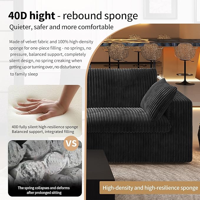 78.74" LoveSeat Cloud Sofa,Modular Sectional Couch,Modern Deep Seat Upholstered Couches with Plush Corduroy Fabric for Living Room Furniture,Bedroom and Apartment,No Assembly Required,Black