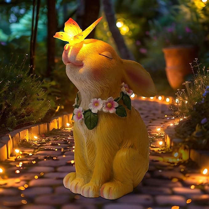 Attivolife Solar Rabbit Garden Light, Outdoor Bunny Statues Patio Ornament Decor for Lawn Balcony Yard, Perfect Housewarming Gifts for Mum Grandmom on Birthday Mother's Day