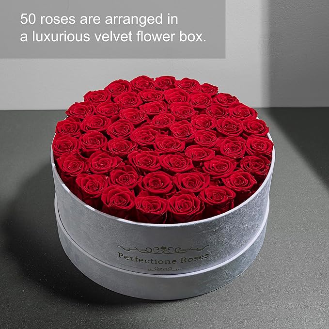 50 Piece Roses in a Velvet Box, Flowers for Delivery, Presereved Flowers Birthday Gifts for Women Mom and Wife (Red)