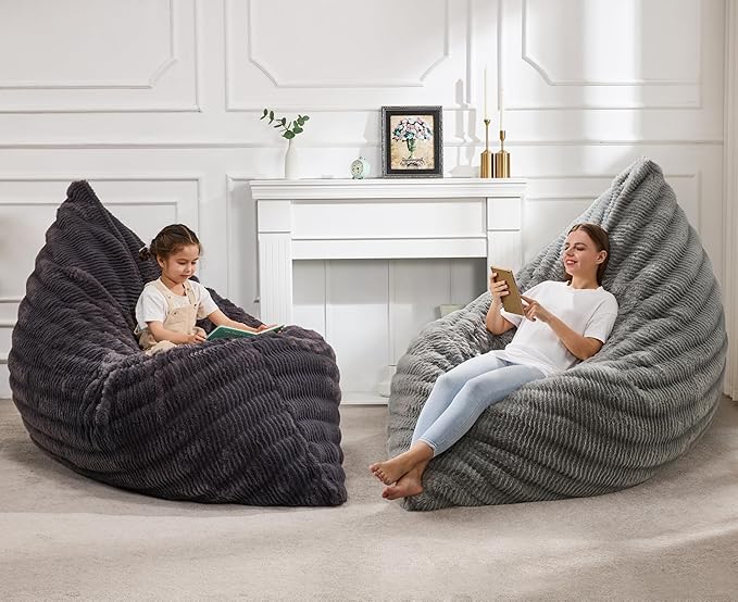 Hobestluk 3 in 1 Bean Bag Chair Giant Bean Bag Chairs for Adults with Ripple Cover Convertible Bean Bag Floor Cushion with Machine Washable Cover for Living Room (Ripple Grey)