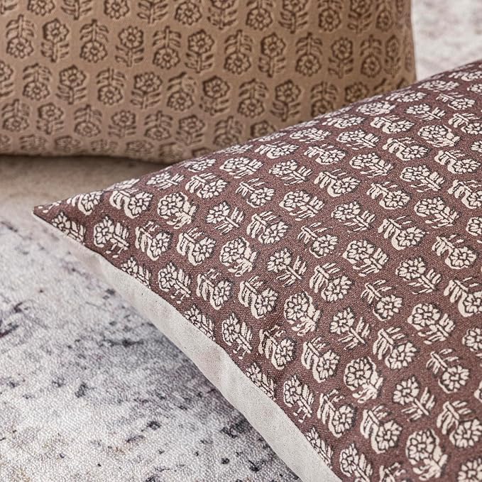 Foindtower Set of 2 Decorative Vintage Long Lumbar Throw Pillow Covers Neutral Modern Farmhouse Cushion Covers Floral Home Decor for Sofa Couch Chair Bedroom Living Room,14×36 Inch,Wine Red