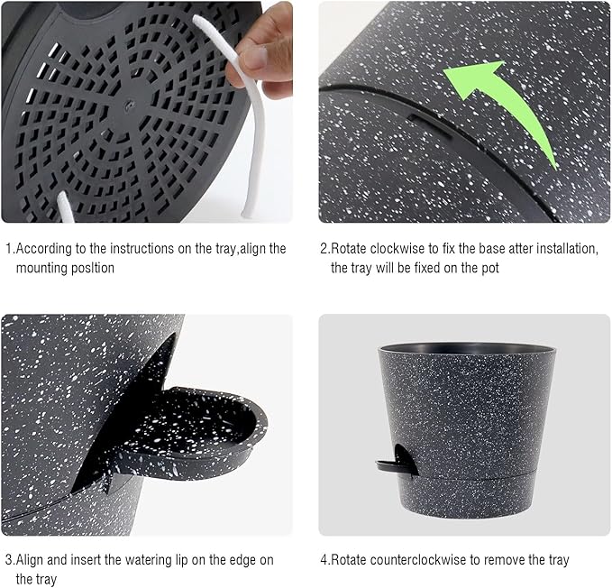 Self Watering Pots for Indoor Plants,12 inch Planters with Drainage Holes Plastic Flower Pots with Deep Reservoir, Black Speckles