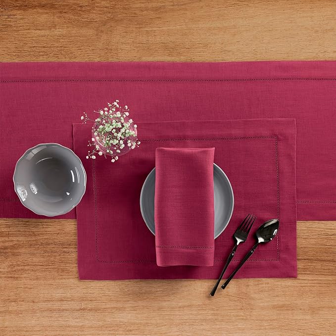 Solino Home Linen Beet Table Runner 90 Inches Long - 100% Pure Linen Hemstitch 14 x 90 Inch Table Runner for Dining, Fall, Autumn, Thanksgiving - Classic Hemstitch