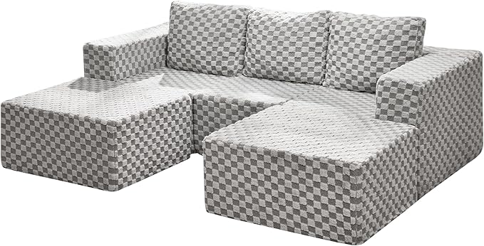 Hobestluk Modular Sectional Sofa Memory Foam Couch Oversized Sectional Sofa 3-Seater with Chaises Cloud Couch with Removable Cover U Shaped Sofa for Living Room (Plush Grey, U Shape)