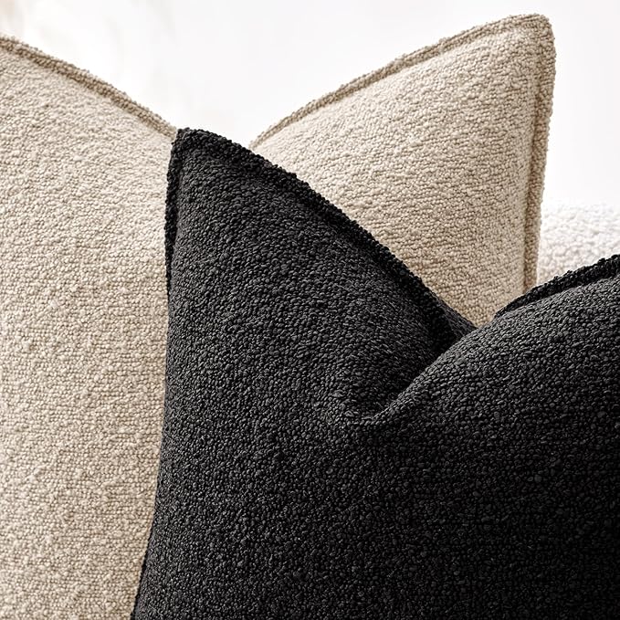 MIULEE Pack of 2 Decorative Textured Boucle Throw Pillow Covers 18x18 Inch Black Broadside Thick Boho Pillows for Farmhouse Accents Sofa Couch Bedroom Living Room Home Decor