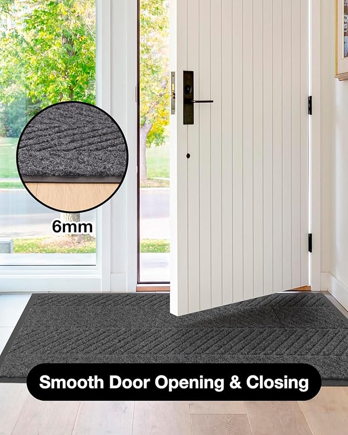5′ x 7′ Heavy Duty Front Door Mat Indoor Outdoor Entrance, Large Non-Slip All Weather Commercial Floor Mat for Entryway, Low Profile Waterproof Industrial Rug for Garage (Charcoal Grey)