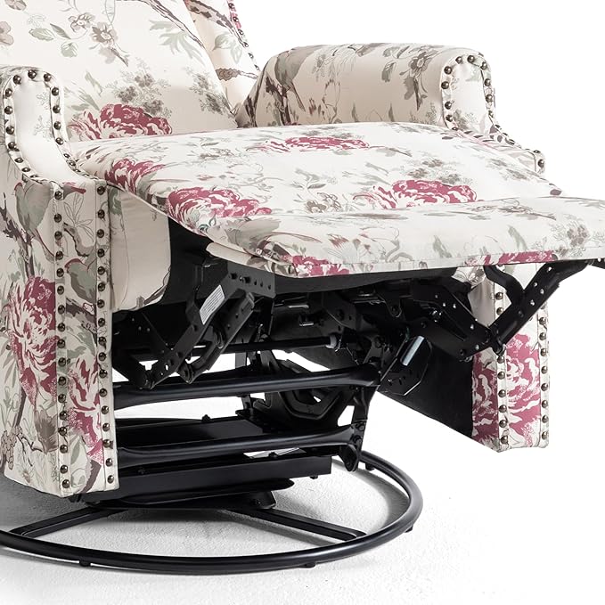 UIXE Swivel Rocker Manual Recliner Chairs Set of 2, Wingback Swivel Glider Fabric Nursery Reclining Sofa Chair, High Back Upholstered Arm Chair for Living Room Bedroom - Beige Floral