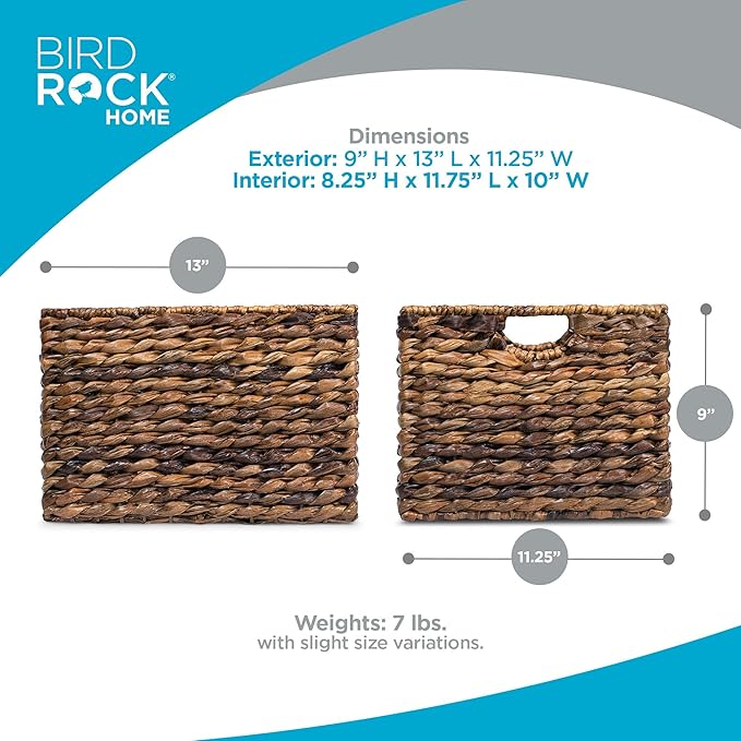 BIRDROCK HOME Woven Storage Shelf Organizer Baskets with Handles - Set of 3 - Abaca Wicker Basket - Pantry Living Room Office Bathroom Shelves Organization - Under Shelf Basket - Handwoven (Espresso)