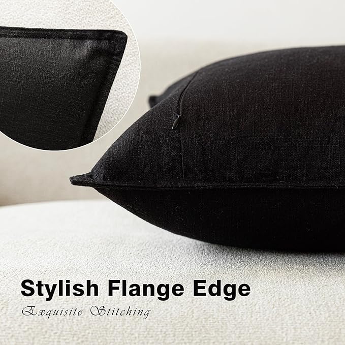 Foindtower Pack of 2, Decorative Linen Soild Throw Pillow Covers Soft Accent Cushion Case Boho Farmhouse Neutral Pillowcase for Chair Couch Sofa Bedroom Living Room Home Decor 20 x 20 Inch Black