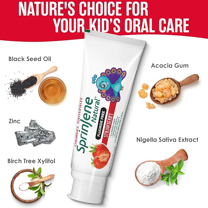 SprinJene Natural Kids Toothpaste, Strawberry | Natural Children’s Toothpaste | Fluoride Free Toothpaste for Toddlers | 1 Pack
