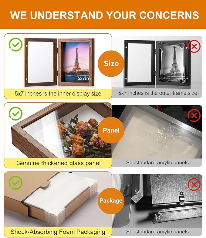 5x7 Deep Shadow Box Picture Frame Display Case with Linen Back and Stand,Real Glass Small Mini Brown Shadow Memory Box Frame 5x5 for Insect Display Pet Photo Memorial Flower Art Craft Gift