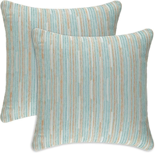 Yeiotsy Pillow Cases Blue, Pack of 2, Decorative Throw Pillow Covers Striped Bohemia Couch Cushion Covers for Sofa Home Decor (Light Blue, 18 X 18 Inches)