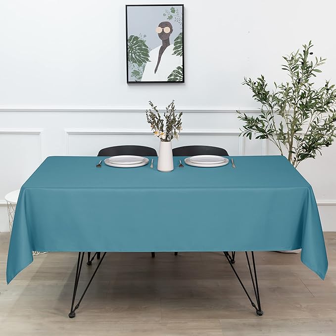 sancua Rectangle Tablecloth - 60 x 84 Inch - Stain and Wrinkle Resistant Washable Polyester Table Cloth, Decorative Fabric Table Cover for Dining Tables, Buffet Parties and Camping, Teal