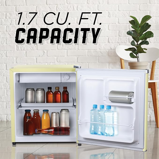 IBCR17SUN Compact, Energy Star Certified Small, Single Door Mini Fridge with Freezer Refrigerator, Standard (1.7 cu ft), Sun Yellow